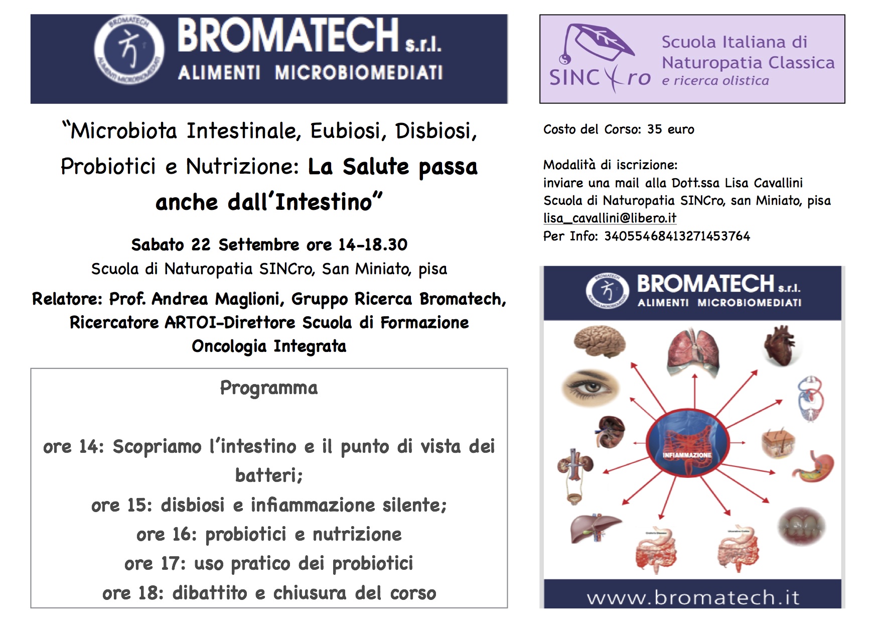 La salute passa anche dall'intestino: il corso previsto per settembre 2018