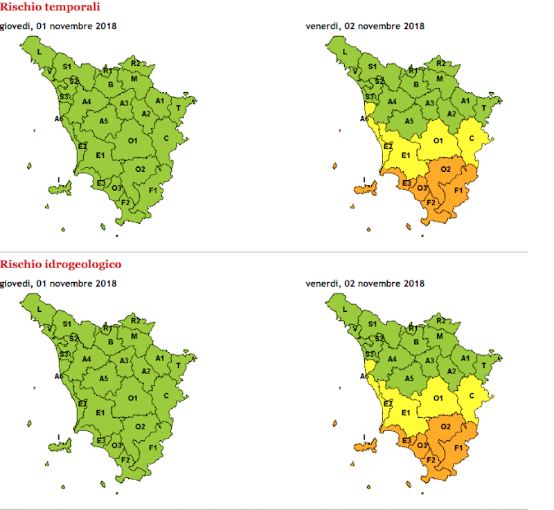 Allerta meteo per il 2 novembre