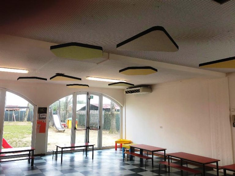 pannelli fonoassorbenti nelle sale dedicate al pranzo delle scuole materne ed elementari di Altopascio